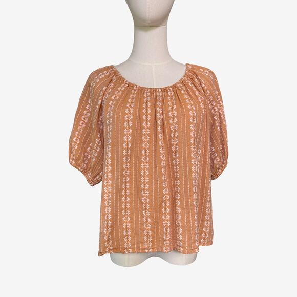 Madewell Tops - Madewell Peasant Puff Sleeve Boho Floral Stripe Top 100% Cotton Women’s M